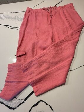 JM Collection Women’s Pink Linen Casual Cropped Pants